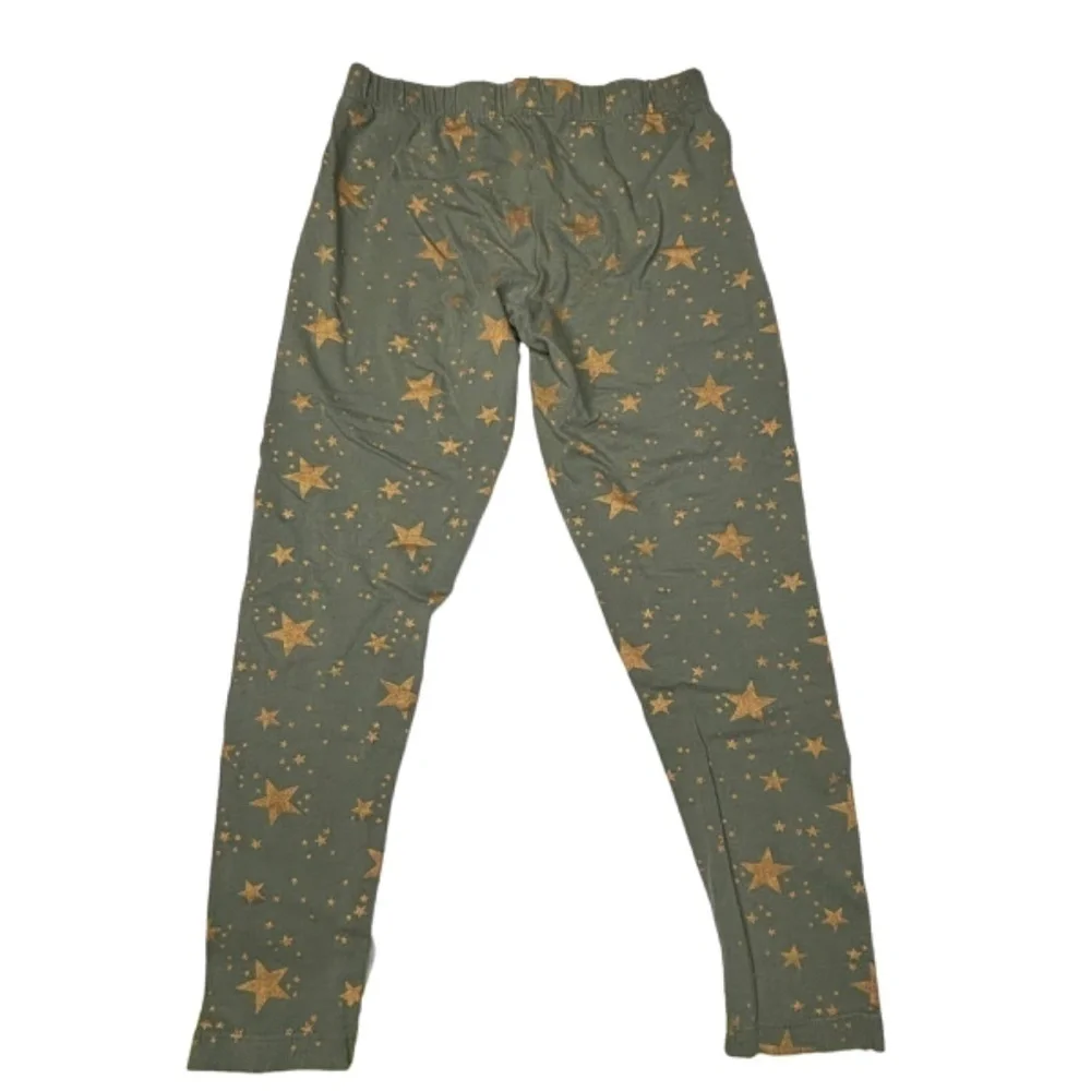 Epic Threads Girls Leggings Size M Moss Green with‎ Gold Star Print Pants